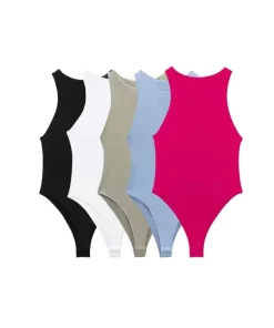Women Fashion With Halter Neck Skinny Bodysuit Sexy Sleeveless Snap-button Female Playsuits Mujer