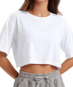 Harajuku Shirt Funny Y2K Women's Crop Tops Casual Female White Crop Tops T-shirt Round Neck Short Loose Tees Summer Streetwear