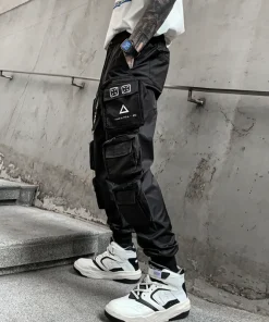 2022 Techwear Style Multi Pockets Cargo Pants Man Vintage Punk Hip Hop Pants Ribbon Casual Joggers Streetwear - Image 5