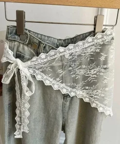 Korean Fashion Lace Irregular Skirt Curtain White Flowers Lace Mesh Halfbody Skirt Women Summer Bottoms Jeans Decorative Hemline - Image 5