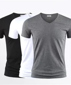 2026 Men's T Shirt Pure Color V Collar Short Sleeved Tops Tees Men T-Shirt Black Tights Man T-Shirts Fitness For Male Clothes