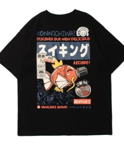 Japanese Streetwear T-shirt Men Koi Fish Soy Sauce Print Casual Women Short Sleeve Tee Summer 2025 Anime Fashion Y2k Clothes - Image 3