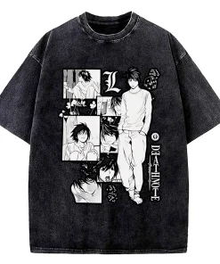 Vintage Washed DEATH NOTE T Shirts L Lawliet Graphic Print T-Shirts Tshirt Short Sleeve 100% Cotton Soft Tee Men Women Clothes - Image 3