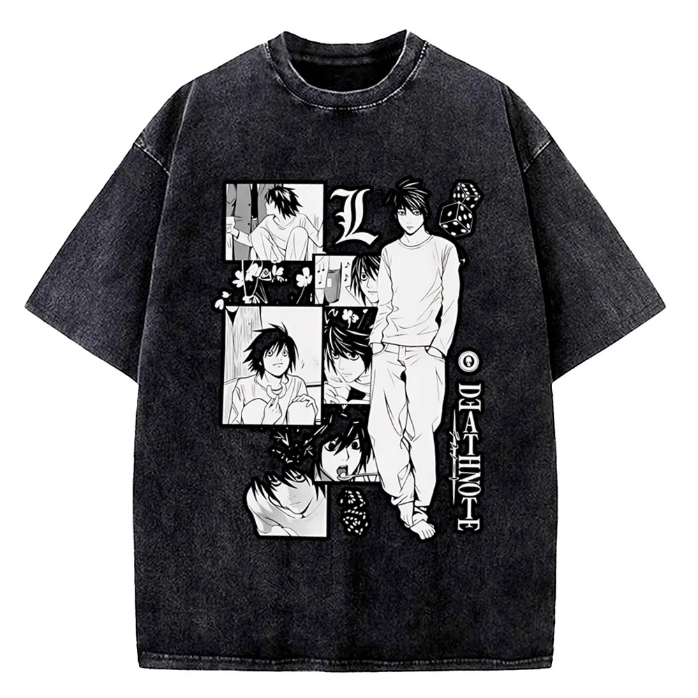 Vintage Washed DEATH NOTE T Shirts L Lawliet Graphic Print T-Shirts Tshirt Short Sleeve 100% Cotton Soft Tee Men Women Clothes - Image 3