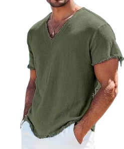 2026 Men's Summer Shirt Men's Retro V-Neck Cotton Linen Shirt Hawaii Casual Short Sleeve Beach Tops Outdoor Vacation Shirt - Image 5