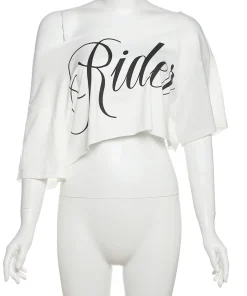Nibber Loose Letter Print Mini t-Shirt Women Summer Trend Biased Collar Versatile Street Skinny Simple Classic Party Daily Tops - Image 6