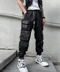 2022 Techwear Style Multi Pockets Cargo Pants Man Vintage Punk Hip Hop Pants Ribbon Casual Joggers Streetwear