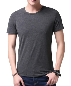 Alternative view of 95% Bamboo Fiber T Shirt for Men Comfortable Soft Viscose Tee Shirts Short Sleeve Round Neck Summer Top Gym Bodybuilding Clothes