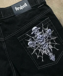 New Y2K Streetwear Jeans American Street Clothes Mens Womens Harajuku Skull Straight Wide-leg Pants Hip-hop Casual Hoodie Top - Image 3
