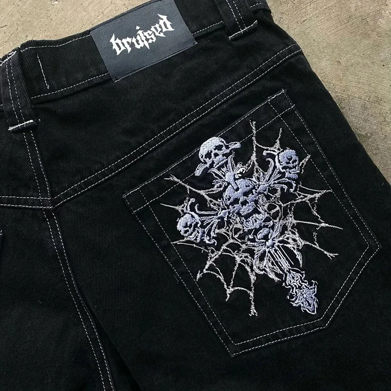 New Y2K Streetwear Jeans American Street Clothes Mens Womens Harajuku Skull Straight Wide-leg Pants Hip-hop Casual Hoodie Top - Image 3