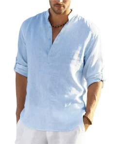 New Men's Casual Blouse Cotton Linen Shirt Loose Tops Long Sleeve Tee Shirt Spring Autumn Casual Handsome Men's Shirts - Image 3