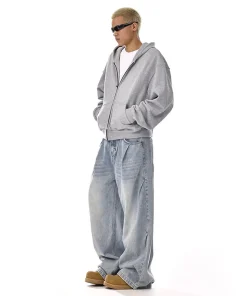 New Korean Retro Men'S Jeans High Street Straight Leg Pants Loose Casual Jeans Fashion Wide Leg Pants - Image 3