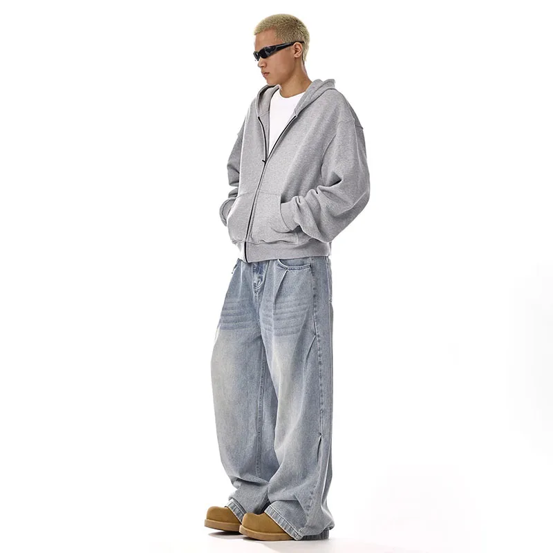 New Korean Retro Men'S Jeans High Street Straight Leg Pants Loose Casual Jeans Fashion Wide Leg Pants - Image 3
