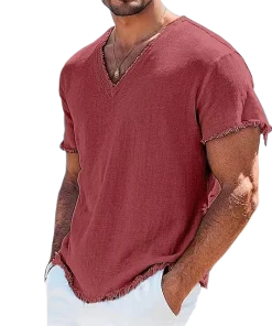 2026 Men's Summer Shirt Men's Retro V-Neck Cotton Linen Shirt Hawaii Casual Short Sleeve Beach Tops Outdoor Vacation Shirt - Image 4