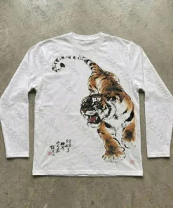 Y2K Women's Funny, Horror, and Fun Tiger Pattern Printed Long Sleeve Funny Daily Versatile T-shirt