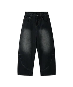 2026 Autumn Men Curved Seam Baggy Jeans Vintage Wash High Waist American Street Wide Leg Denim Pants - Image 6