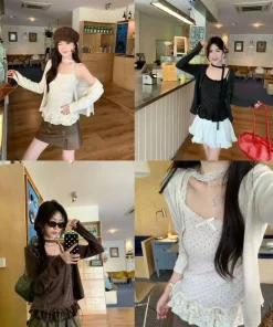 Women Korean Fashion Coquette Shoujo Girl Ballet Core Top Set 2000s Aesthetic T-Shirt Long Sleeve Tee Gyaru Design Vintage - Image 4