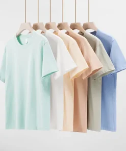 Alternative view of Men's 230g Heavy Cotton Short-sleeved T-shirt Men Pure Cotton Loose Solid Color Bottoming Shirt Trendy Man T-shirt Tops Clothes