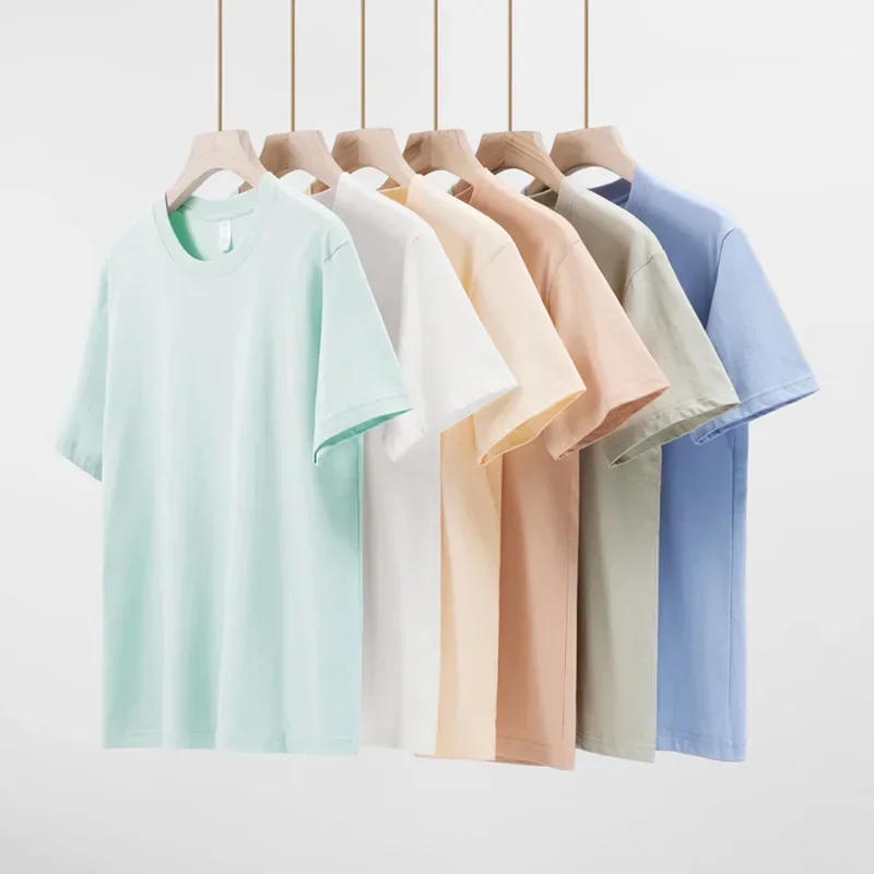 Men's 230g Heavy Cotton Short-sleeved T-shirt Men Pure Cotton Loose Solid Color Bottoming Shirt Trendy Man T-shirt Tops Clothes - Image 2