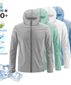 Summer Men's Sun Protection Clothing Lightweight Breathable Ice Silk Hooded Quick Dry Jacket Outdoor Anti-ultraviolet Skin Coat