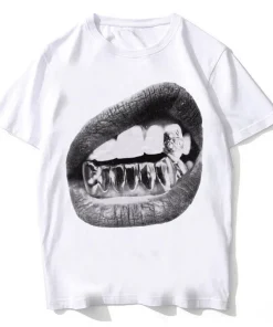 Big Lips Y2k Mouth T Shirt Men Women Grunge Aesthetic Vintage Washed T-shirt Unisex High Quality Cotton Tee