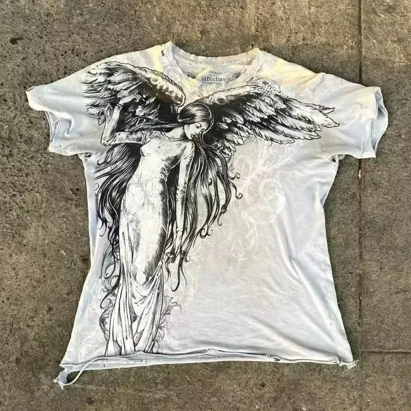 Classic Y2K Gothic Style T-shirt Print Oversized T Shirt High Street Shirts Gothic Round Neck Cotton Tops New Mens Women T Shirt - Image 5