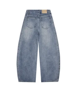 2026 Autumn Men Curved Seam Baggy Jeans Vintage Wash High Waist American Street Wide Leg Denim Pants - Image 3