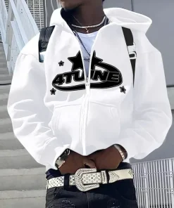 Zip Up Hoodies Cardigan Hooded Warmth Sweatshirt Aesthetics Letter Print Trend Casual Hip Hop Y2k New Sweatshirts Men's Clothing - Image 4