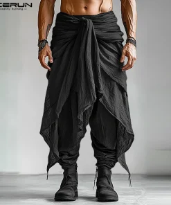 Fashion INCERUN Summer Spring Men Casual Pants Harem Pant Pleated Long Trousers Streetwear Oversize Men's Clothing S-5XL
