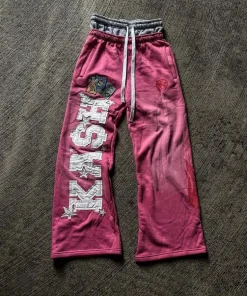 High Street Trendy Pants High Street Ins Trendy Brand Men's and Women's Loose Straight Tube Embroidered Printed Casual Pants - Image 4