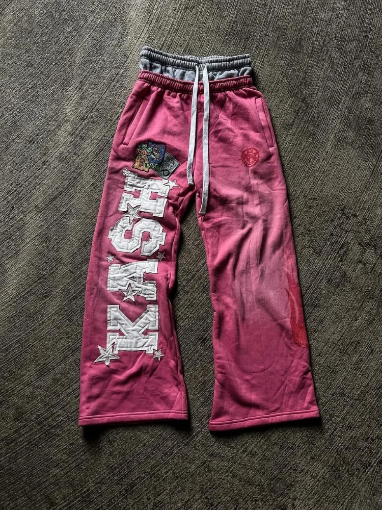 High Street Trendy Pants High Street Ins Trendy Brand Men's and Women's Loose Straight Tube Embroidered Printed Casual Pants - Image 4
