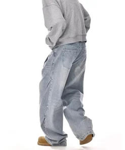 New Korean Retro Men'S Jeans High Street Straight Leg Pants Loose Casual Jeans Fashion Wide Leg Pants - Image 5