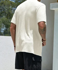 Men's casual shirts, short-sleeved men's shirts, summer clothes, pleated fabrics, light and breathable, suitable for queuing for - Image 4