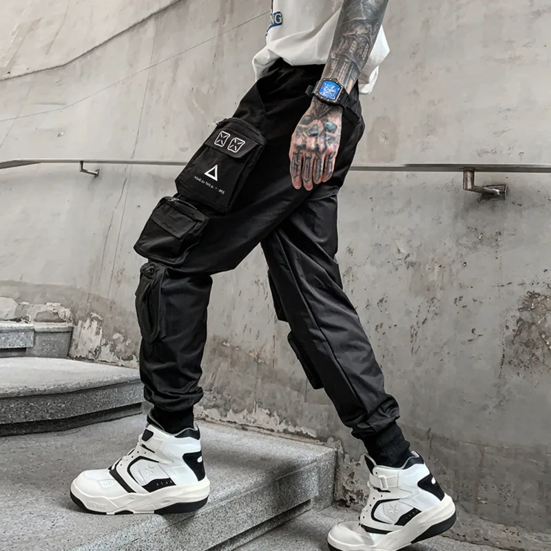 2022 Techwear Style Multi Pockets Cargo Pants Man Vintage Punk Hip Hop Pants Ribbon Casual Joggers Streetwear - Image 4