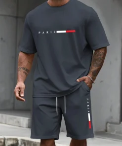 Men's Tracksuit 2 Piece O-neck Short Sleeve Shirt Shorts Set Men's Running Suit Plus Size T shirts Man Clothing Summer T-shirt - Image 3