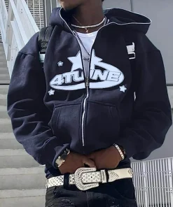 Zip Up Hoodies Cardigan Hooded Warmth Sweatshirt Aesthetics Letter Print Trend Casual Hip Hop Y2k New Sweatshirts Men's Clothing - Image 3