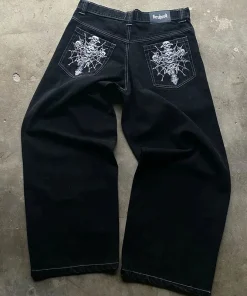 Alternative view of New Y2K Streetwear Jeans American Street Clothes Mens Womens Harajuku Skull Straight Wide-leg Pants Hip-hop Casual Hoodie Top