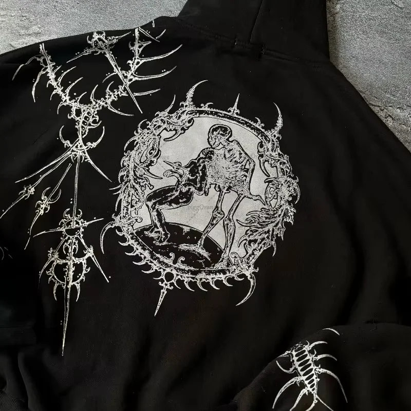 New Y2K Streetwear Jeans American Street Clothes Mens Womens Harajuku Skull Straight Wide-leg Pants Hip-hop Casual Hoodie Top - Image 6