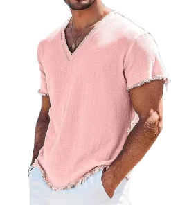2026 Men's Summer Shirt Men's Retro V-Neck Cotton Linen Shirt Hawaii Casual Short Sleeve Beach Tops Outdoor Vacation Shirt - Image 3