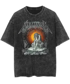 2026 and men women Classic washed T-shirt featuring the Metallica rock band Suitable for high-end luxurious outfits clothes