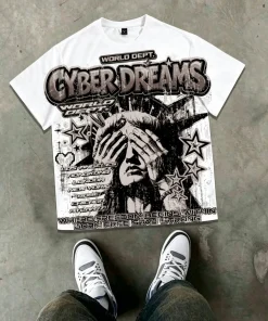 Alternative view of American Men's Summer Gothic Statue of Liberty Letter Print Soft and Breathable Round Neck Tshirt Outdoor Street Top