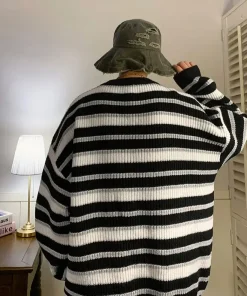 Korean Style Retro Striped Sweater Men Women Loose Fit Knit Pullover Casual Vintage Crew Neck Warm Autumn Winter Top - Image 6