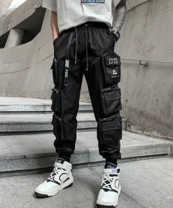 2022 Techwear Style Multi Pockets Cargo Pants Man Vintage Punk Hip Hop Pants Ribbon Casual Joggers Streetwear - Image 3