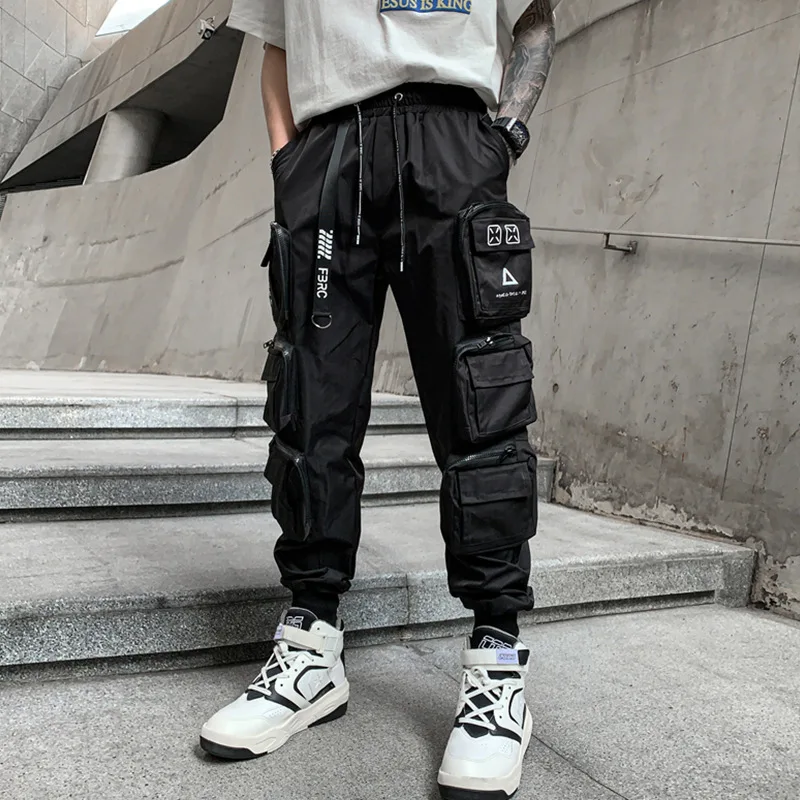 2022 Techwear Style Multi Pockets Cargo Pants Man Vintage Punk Hip Hop Pants Ribbon Casual Joggers Streetwear - Image 3