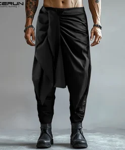 Fashion INCERUN Summer Spring Men Casual Pants Harem Pant Pleated Long Trousers Streetwear Oversize Men's Clothing S-5XL - Image 6
