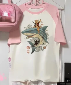 Aesthetics Japanese Grunge T-shirt Y2k Harajuku Anime Cartoon Cat Tops Tees Short Sleeve Women Kawaii Clothing Streetwear - Image 4