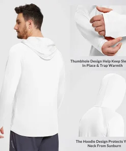 Mens UPF50+ Performance T-Shirt Hoodie Long Sleeve Casual Sun Protection T-Shirt Running Quick Dry Hoodie Sunscreen Fishing Wear - Image 4
