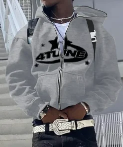 Zip Up Hoodies Cardigan Hooded Warmth Sweatshirt Aesthetics Letter Print Trend Casual Hip Hop Y2k New Sweatshirts Men's Clothing - Image 5