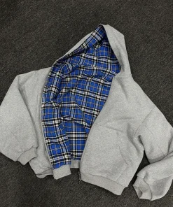 Winter Casual Plaid Print Hoodie Women's Warm Zip-Up Double-Sided Wear Sweatshirt Female Fashion Trendy Loose Hooded