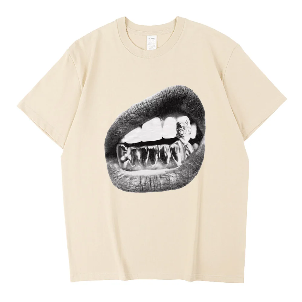 Big Lips Y2k Mouth T Shirt Men Women Grunge Aesthetic Vintage Washed T-shirt Unisex High Quality Cotton Tee - Image 2